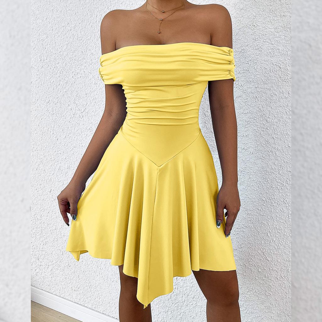 Summer women's clothing European and American one-word collar irregular tube top off shoulder slim-fitting sexy dress