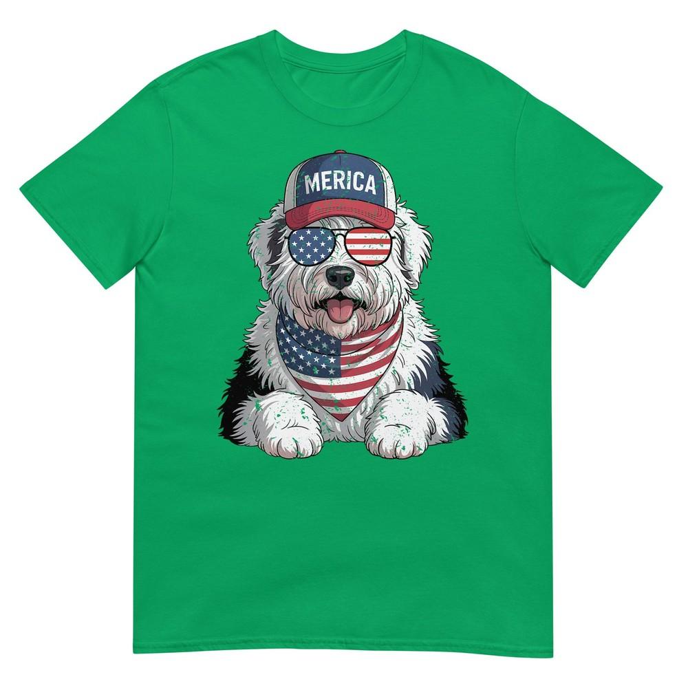 Old English Sheepdog 4th Of July Us American Flag Patriotic Tshirt