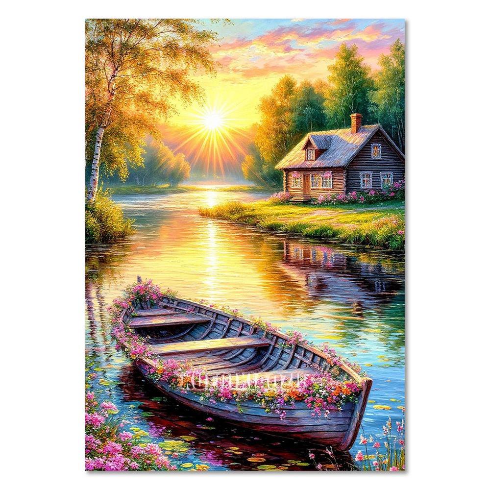 Sea Sailboat 5D Diamond Painting Kit Mountain View Flower House Mosaic Cross Stitch DIY Home Decor Gift for Adult Beginners