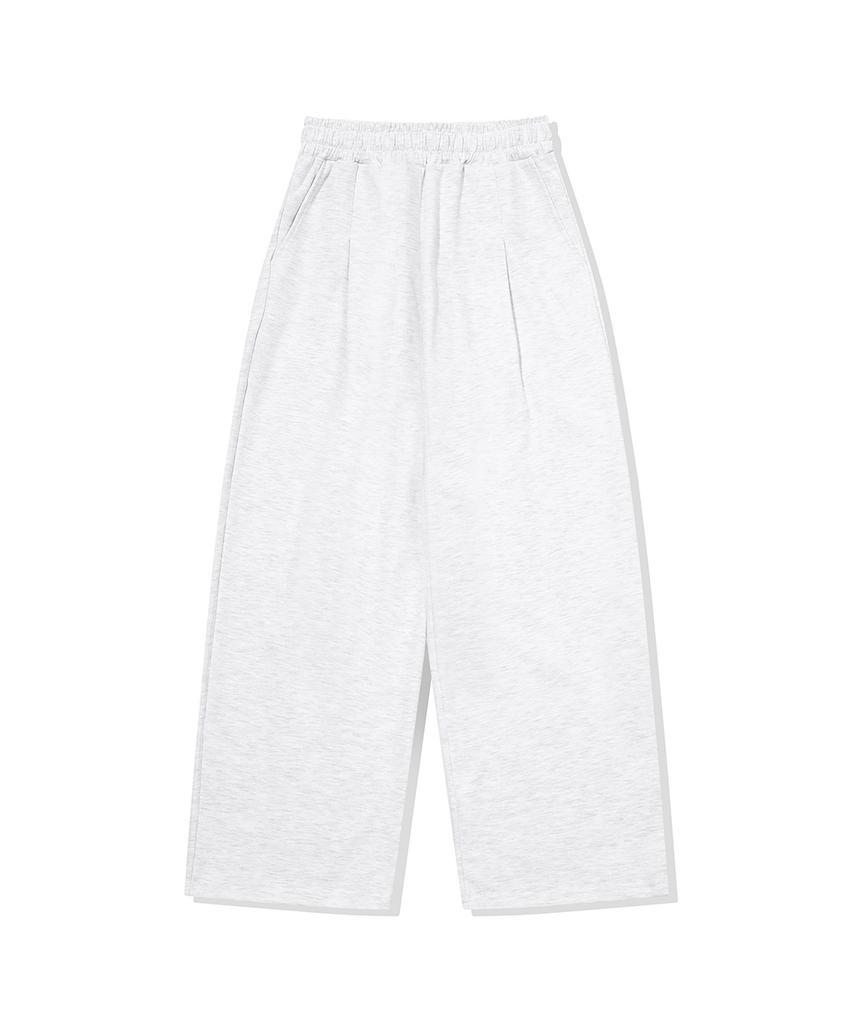 CHAMBROS Point Logo Pintuck Wide Sweatpants [White Melange]
