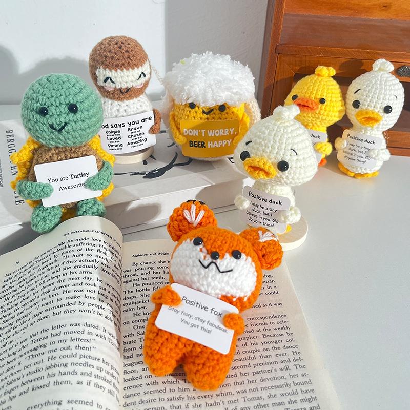 Cute Crochet Animals Ornament Frog Sea Turtle Duck Fox Ornament Desk Accessories Hand-knitted Figurine Finished Crochet Doll