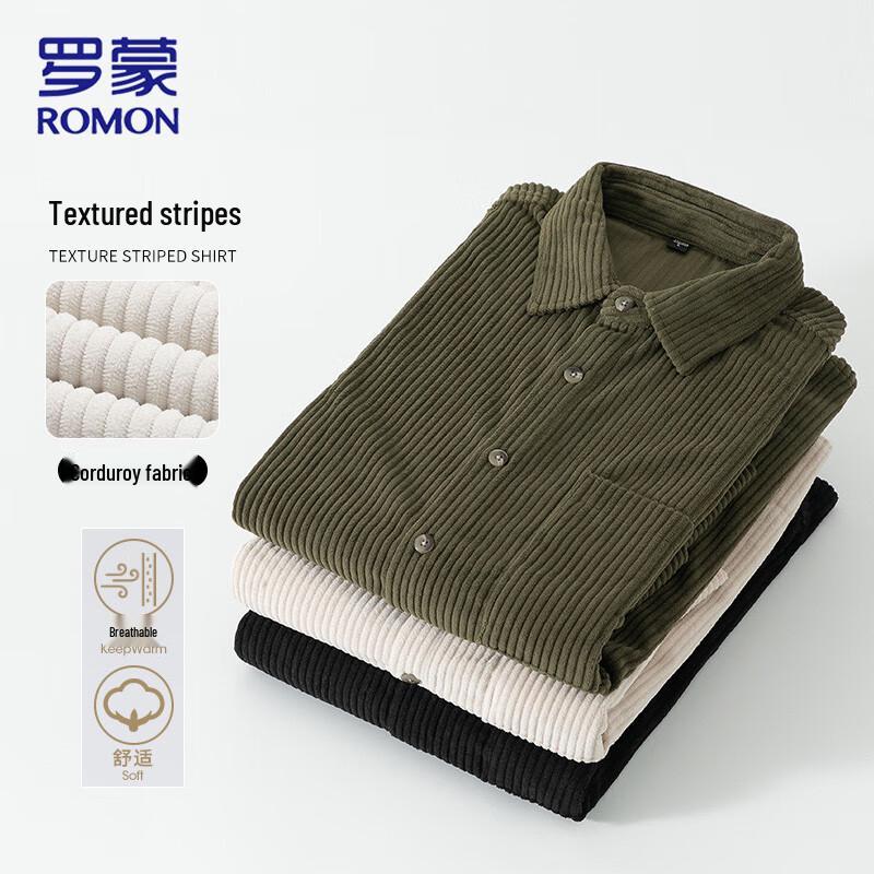 Romon Men s Corduroy Long Sleeve Work Shirt M