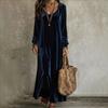 European American Women's Elegant Long Sleeve Velvet Maxi Dress