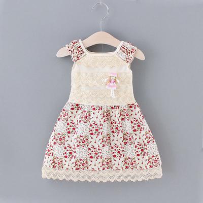 Kleinkind Kinder Baby Mädchen Blumendruck Spitze Rüschen Prinzessin Kleid Brosche Outfits