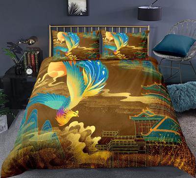 Chinoiserie Animal Polyester Duvet Cover Set King Colorful Phoenix Mountain River Landscape Asian Culture Theme For Kids Teens