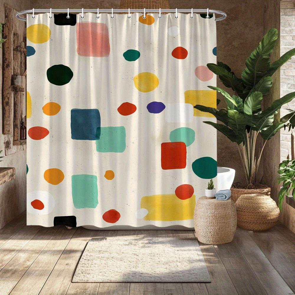 Abstract Geometric Shower Curtain, Colorful Polka Dot Design, Artistic Home Decor, Bath & Bathtub Decor