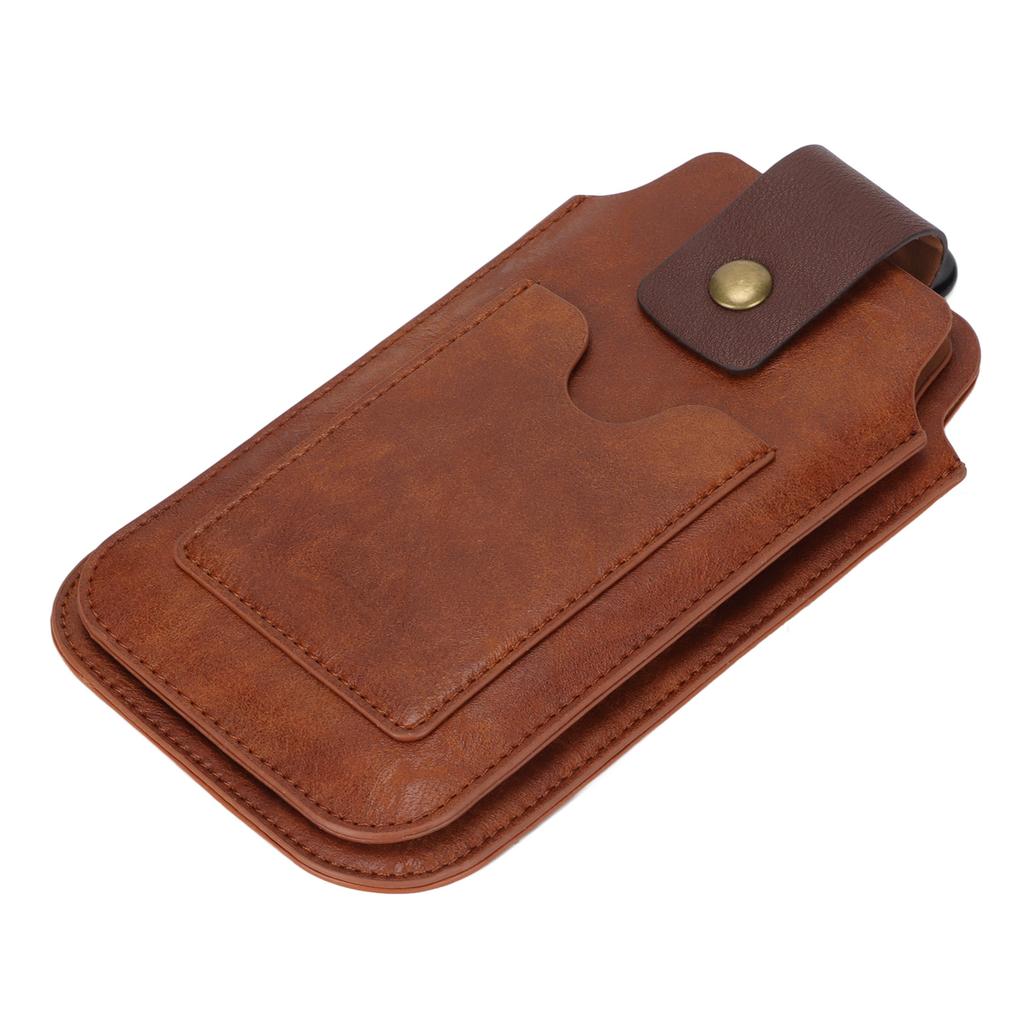Pánské pouzdro na telefon z PU kůže Retro Univerzální pouzdro Ledvinka Pouzdro s klipem na opasek Kroužkem a karabinou pro venkovní použití Hnědé