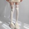 Ballet Style Women Ribbon Bow Mid Tube Socks Lace Lace Milk White Sweet Girl Pile Socks Sweet Mid Tube Socks