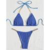 Women Sexy Solid Color Pleated Fabric Backless Two Piece Bikini Swimwear Set
