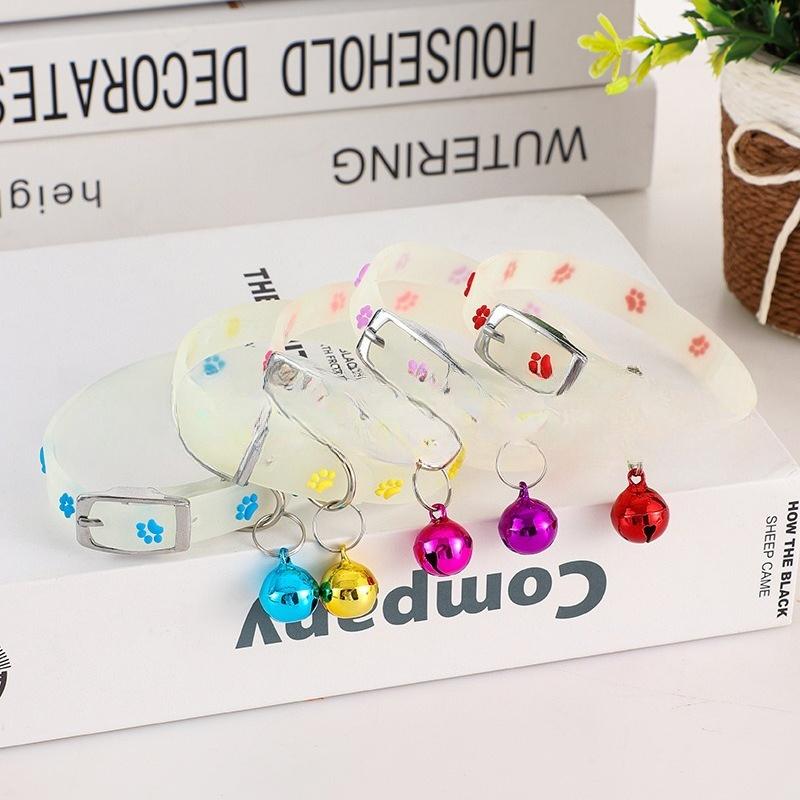 Glow In The Dark Fish Bone Silicone Cat Collar With Bell Adjustable Soft Night Safety Collar For Kitten Small Cats