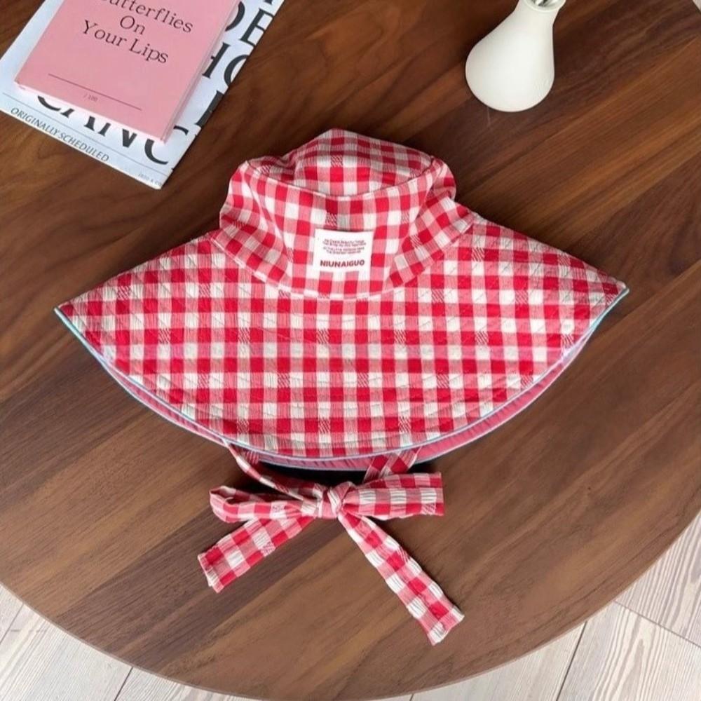 

Korean Style Fisherman Hat Adjustable Strap Large Brim Sun Cap for Women Girls червоний