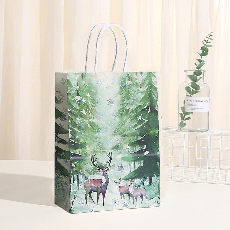 Eco-Friendly Kraft Paper Gift Bag With Floral Print Handheld Christmas Wedding Favors