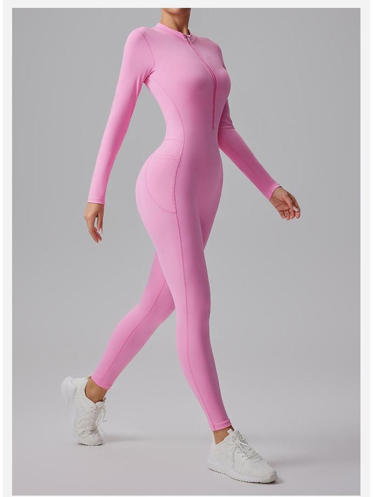 Cross-border Half-Zip Slimming Yoga Jumpsuit - Nude Feel One-Piece Dance & Fitness Wear