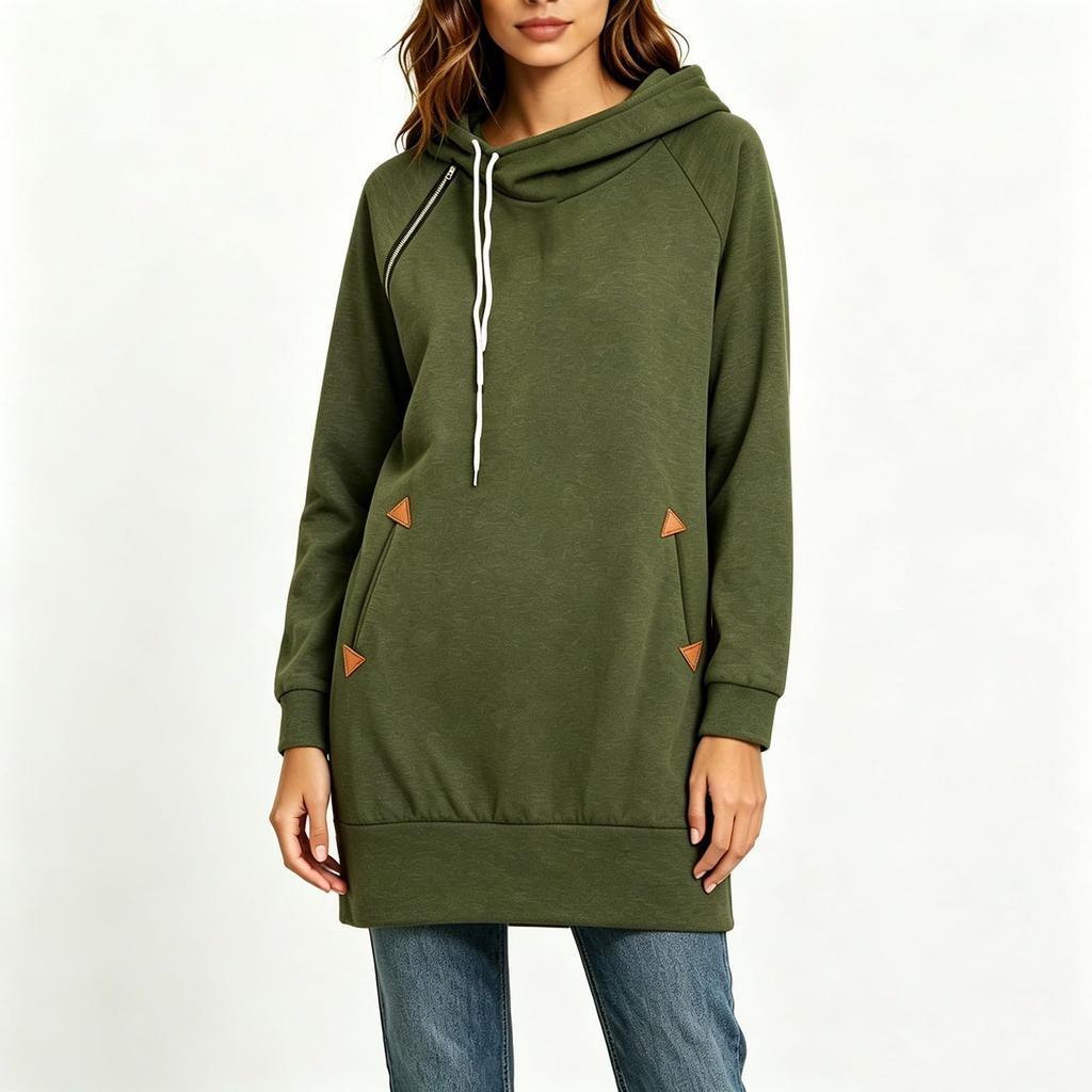 Women's Casual Hooded Zip-Up Sweatshirt Tunic for Everyday Wear