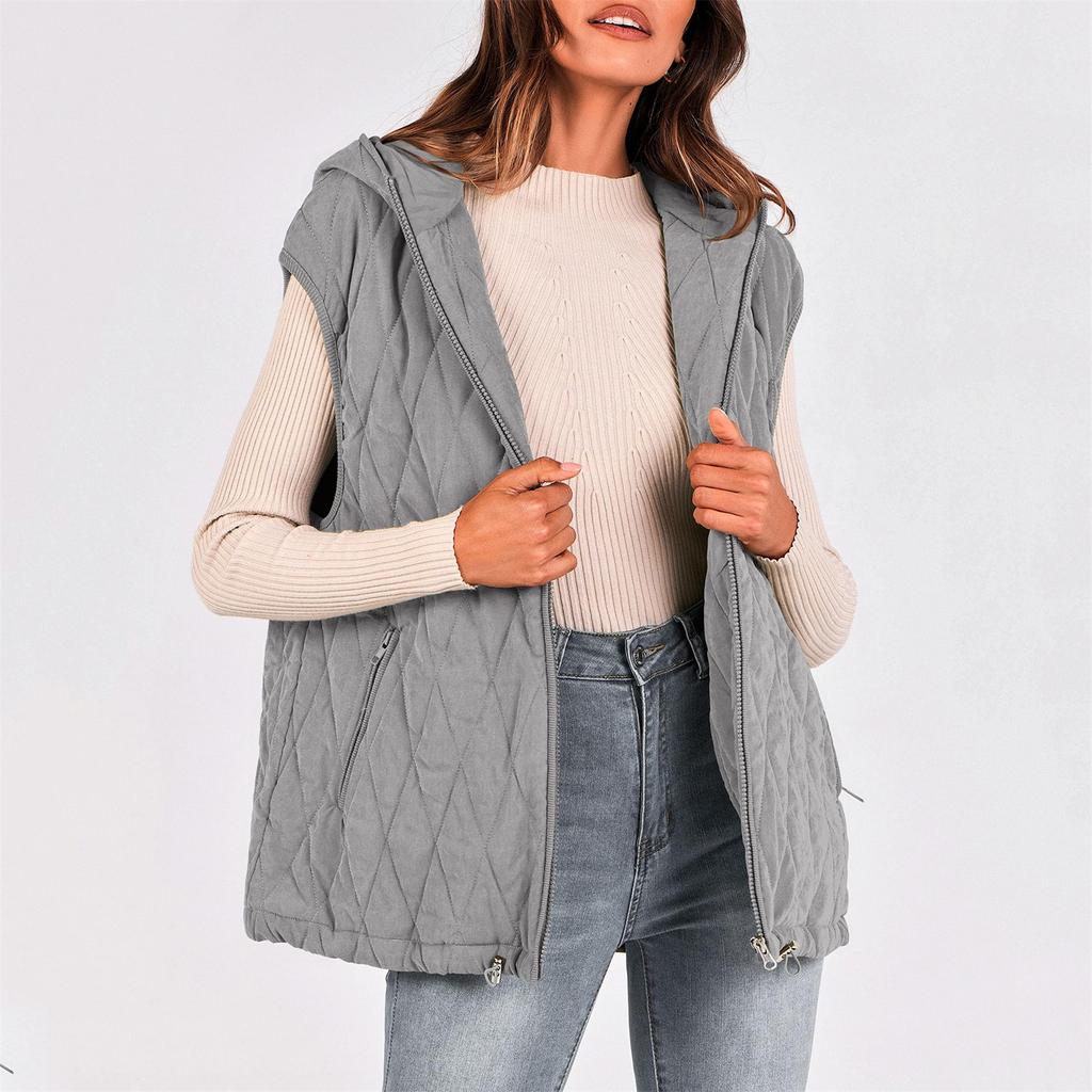 Women's Winter Tank Top Sleeveless Lightweight Stand Collar Zip Solid Quilted Vest