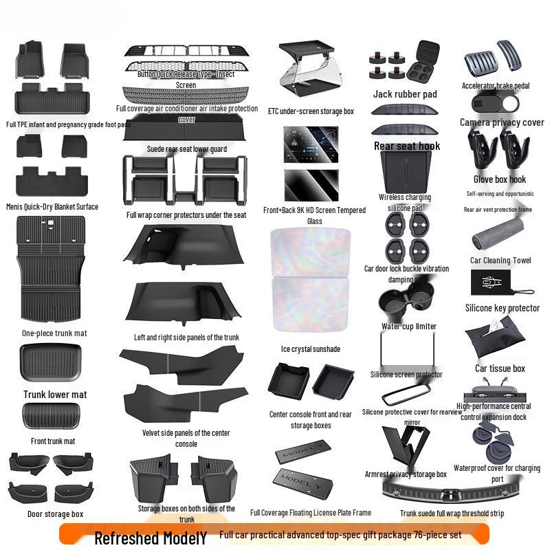 Tesla Model Y/3 Refurbished Accessories Gift Set: Interior Floor Mats & Storage Modifications