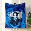 A Woman, Seals, and Swirling Blue Waves with Intricate White Patterns. for All Seasons Blanket Lunch Break Throw Gift