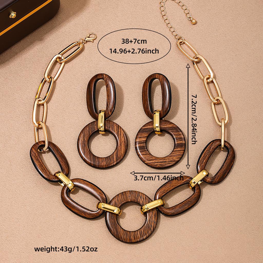 Geometric Brown Matte Vintage Earring Necklace Women Temperamental Accessories