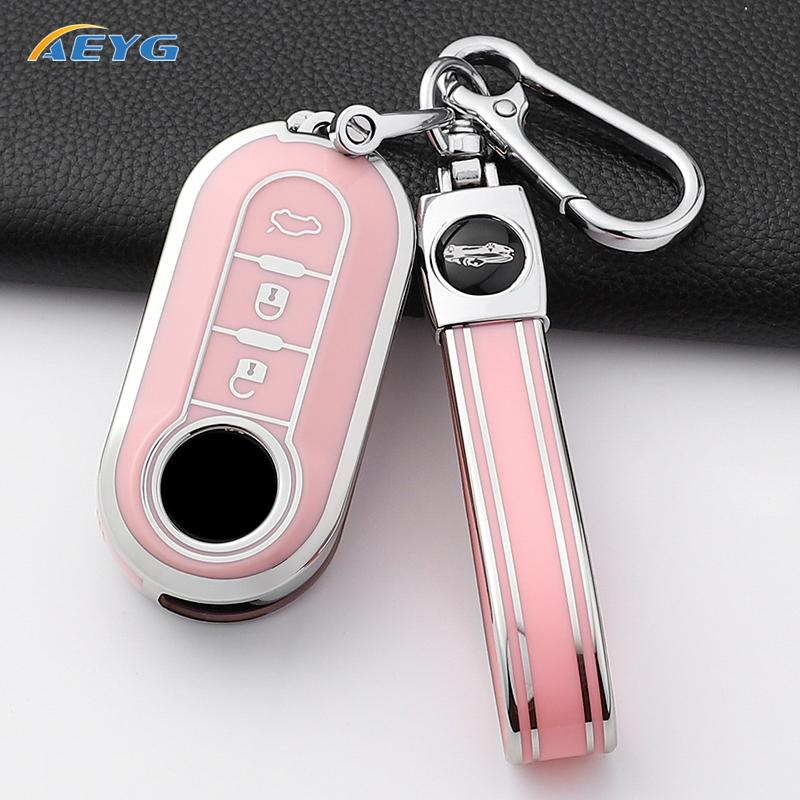 Car Key Case Cover for Fiat 500 Ducato Panda 500L Punto Lancia Musa for Citroen Car Keyring Luxury Keychain Interior Accessories