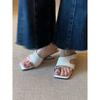 French Elegant Square Head Fish Pattern Cover Toe Special-shaped Slope Heel Fashionable and Versatile Outer Wear Open-toed Cool Slippers