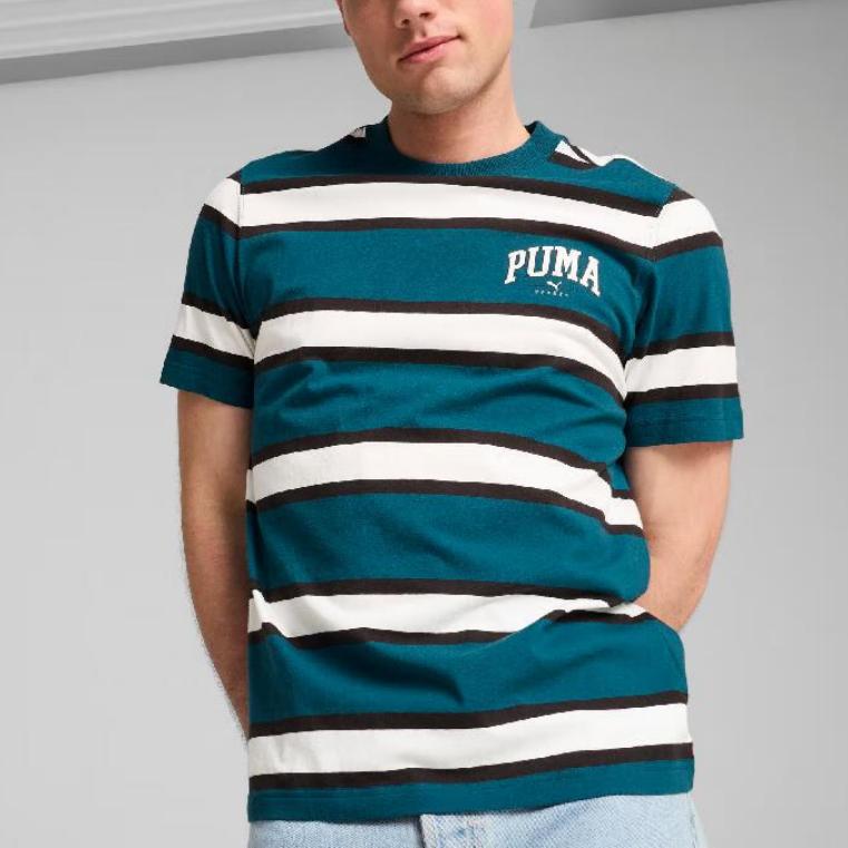 PUMA Color Block Striped Simple Versatile Breathable Short Sleeve T-Shirt Men Tops Blue 685563-22