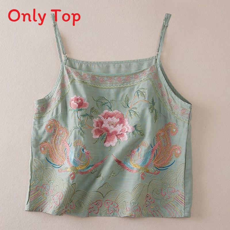 Cotton Linen Embroidered Vintage Sleeveless Tank Top For Women Summer Casual Wear