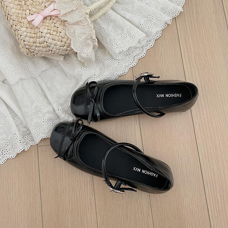 Schwarzes Licht Mund Ballerina flachsohlige Einzelschuhe für Damen 2025 neu Sommer Rock Französische runde Spitze Mary Jane Schuhe