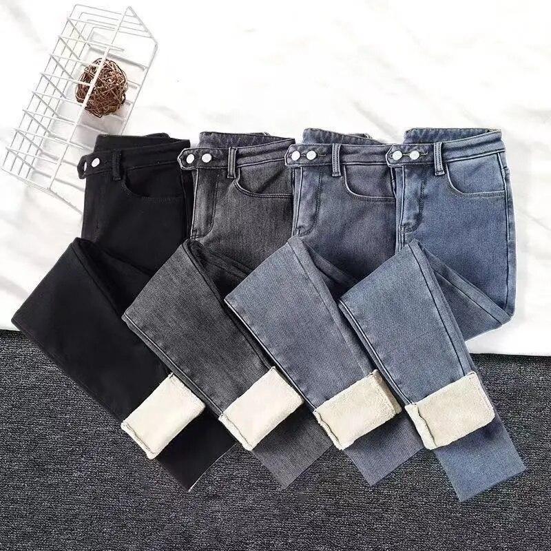 Warm Winter Denim Pants Plus Velvet Thicken Women Skinny Jeans High Waist Vintage Slim Big Size Stretch Jeans
