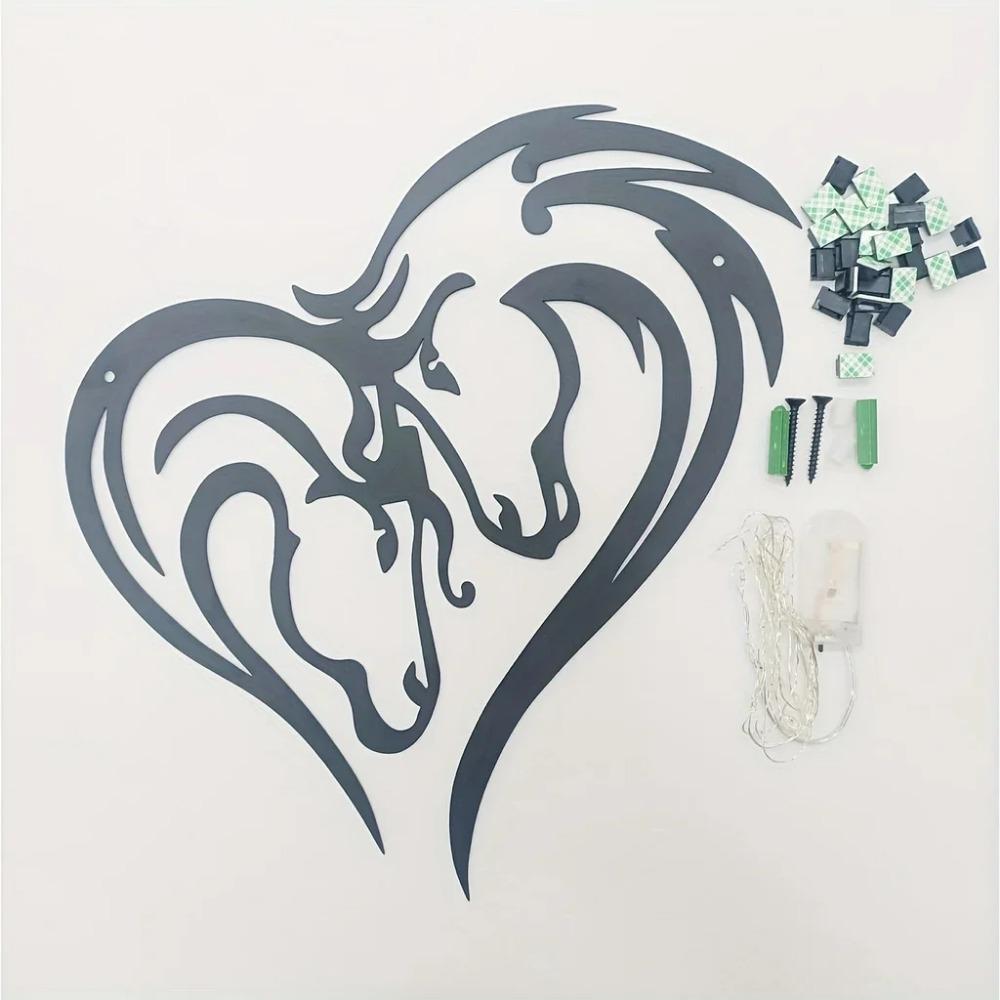 Silhouette Double Horse Head Metal Wall Art – Black Metal Wall Hanging Decor, Elegant Silhouette Art for Christmas