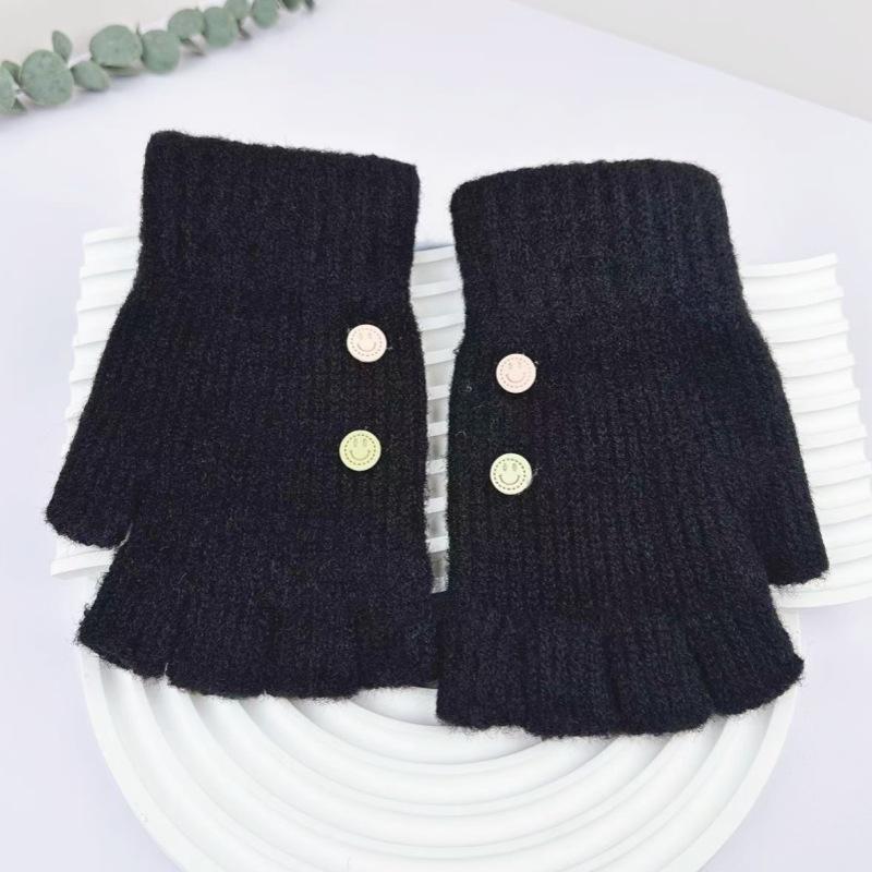 Female Half Finger Gloves Korean Versatile Student Writing Autumn/Winter Knitted Gloves Cycling Warmth