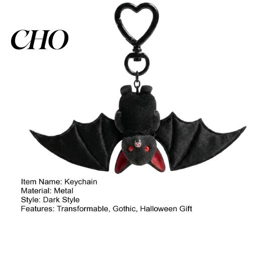 Flying Bat Keychain Plush Black Gothic Transformable Key Ring Pendant Keyring Backpack Bag Purse Charm Halloween Gift for Lovers