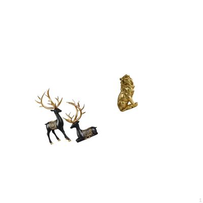 Reindeer Elk Resin Sculpture And Small Lion Statue Miniature Figurine for Cabinet Tabletop Bookshelf