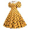 Kragen Elegantes Damen Sommerkleid Puff Kurzarm Pünktchen Vintage Kleid A-Linie Midi Party Sonnenkleid