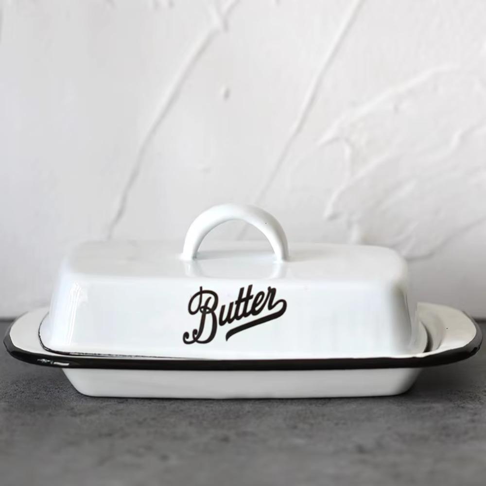 Mit Deckel Emaille Butterdose Nostalgische Käseplatte Geschirr Butterdose Kühlschrank