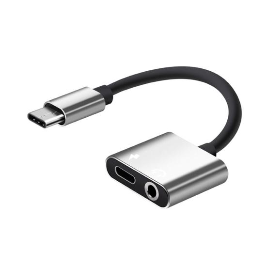 

2 in 1 Type-C to 3.5mm Headset Jack Audio Converter Music Quick Charging Adapter серебряный