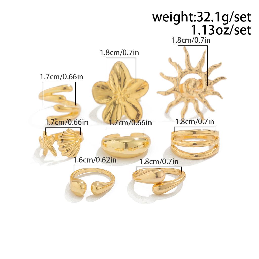 Ocean vacation style conch fan shell ring set ins style metal flower opening ring for women