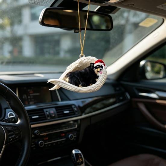 2Pcs Sleeping Dog Car Hanging Ornament, Acrylic 2D Flat Pendant, Cute Animal Rearview Mirror Charm, Christmas Gift Keychain