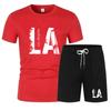 Nuovo set sportivo estivo da uomo, T-shirt a maniche corte e pantaloncini due pezzi, abbigliamento casual traspirante e ad asciugatura rapida.
