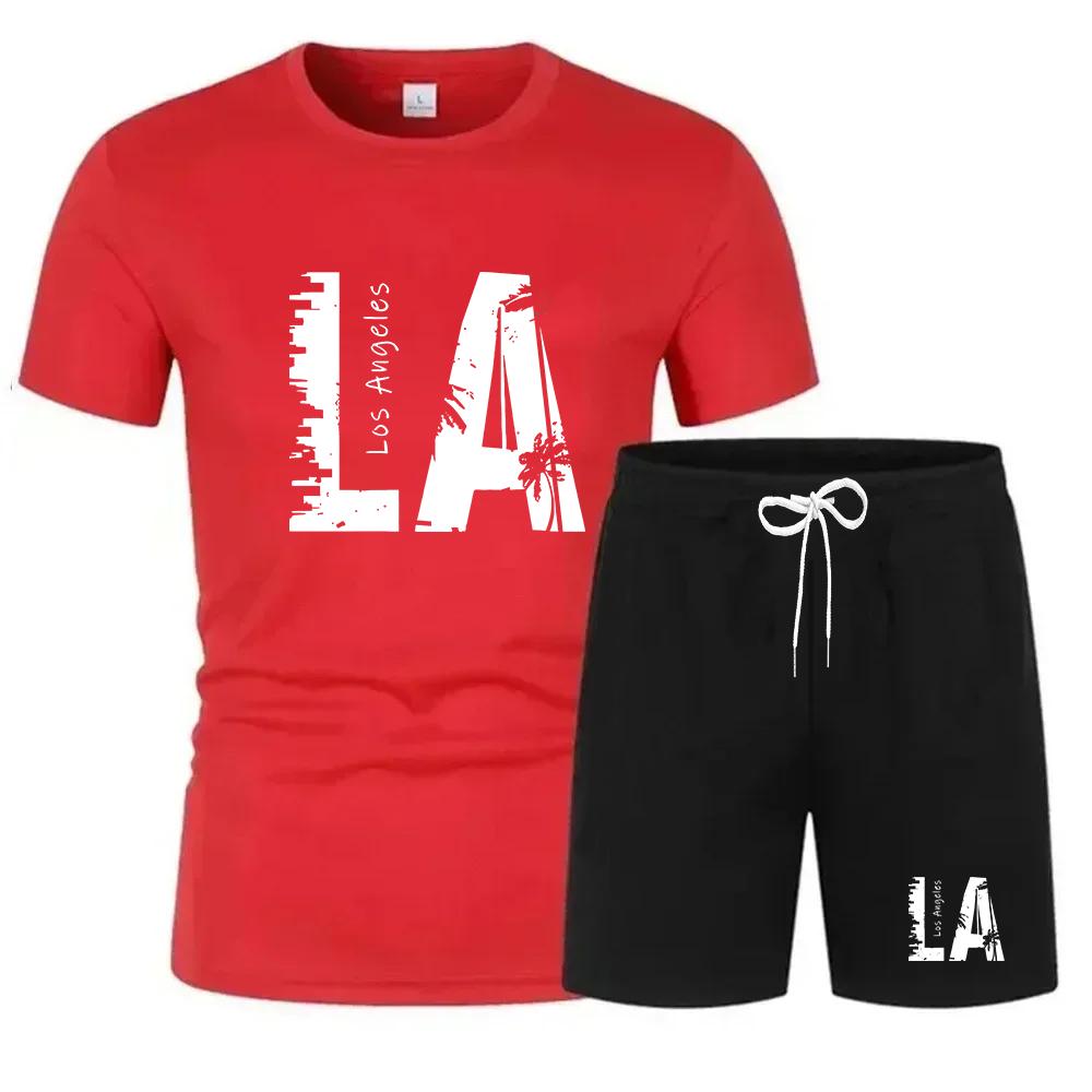 Nuovo set sportivo estivo da uomo, T-shirt a maniche corte e pantaloncini due pezzi, abbigliamento casual traspirante e ad asciugatura rapida.