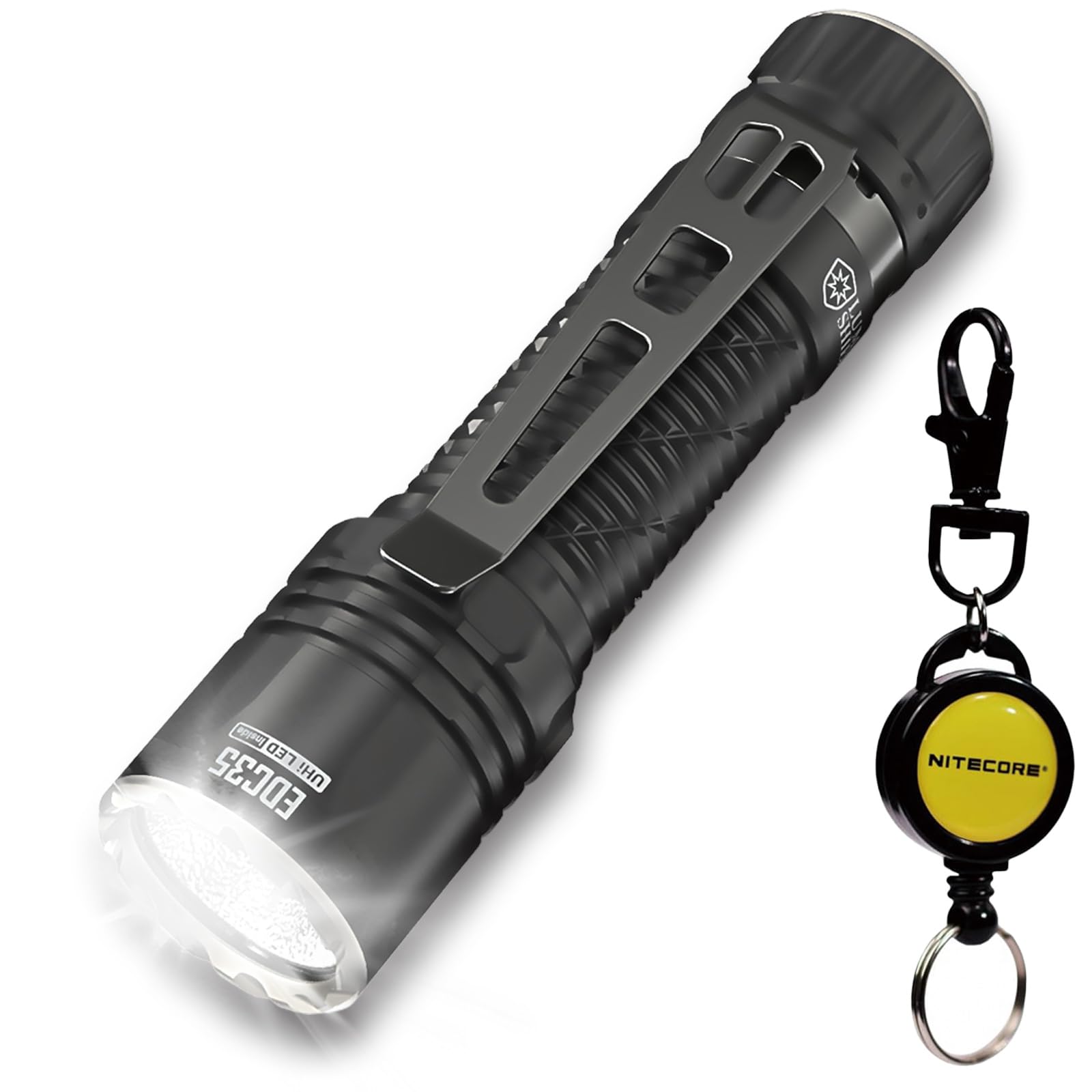 

Тактический фонарь NITECORE EDC35 4 уровня яркости Неисправность Водонепроницаемый IP68 и аккумулятор 5000 с выдвижным брелком Японский фонарик Ультратонкий, чёрный