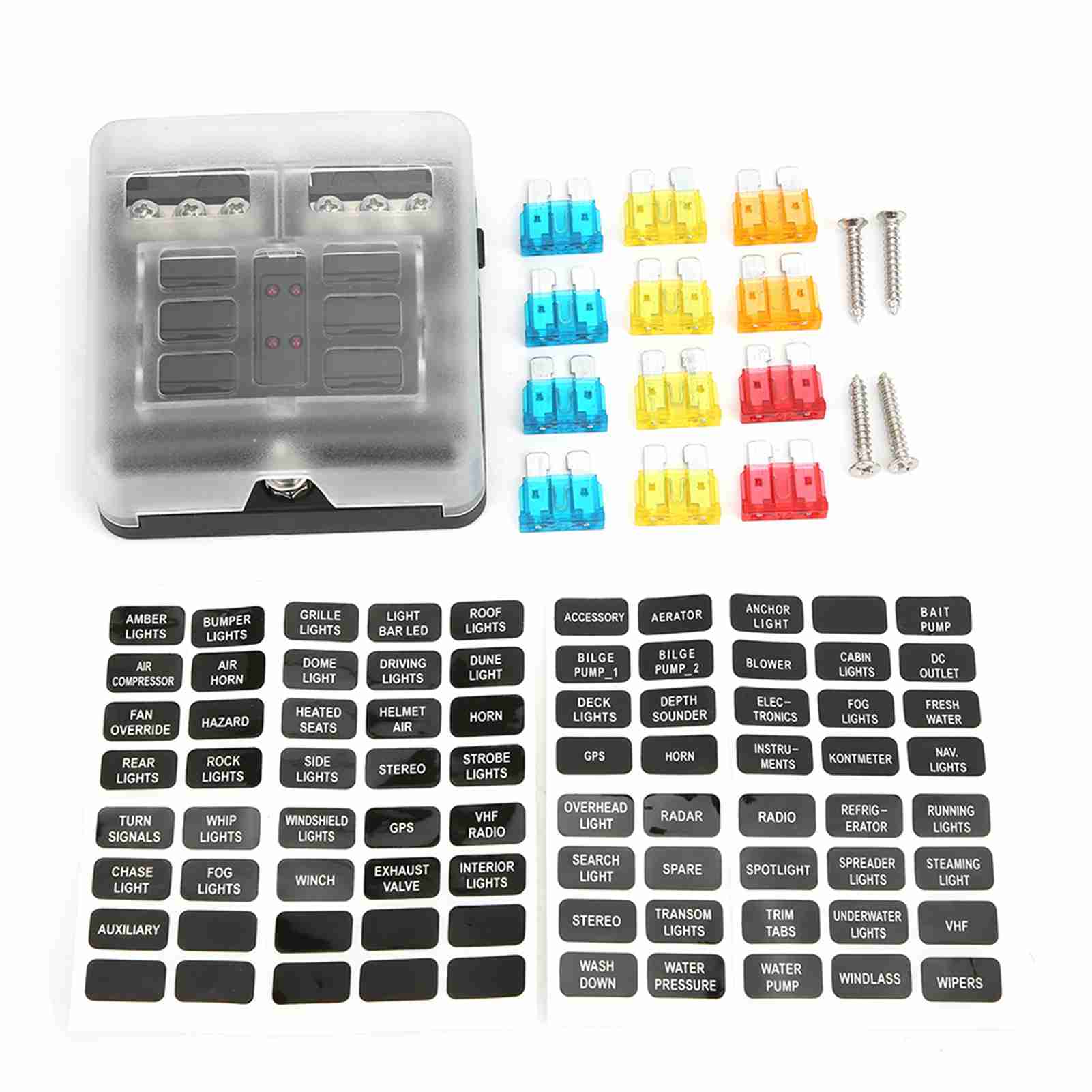 

6 Way Fuse Box Car Boat Power Distribution Blade Fuse Holder Block Panel 12V‑32V