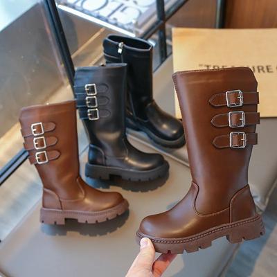 Mädchen Catwalk Stiefel Frühling Herbst Einfache Kinder Mode Stiefel Vielseitige Einfarbige Kinder Causal Lange Lederstiefel Rutschfest