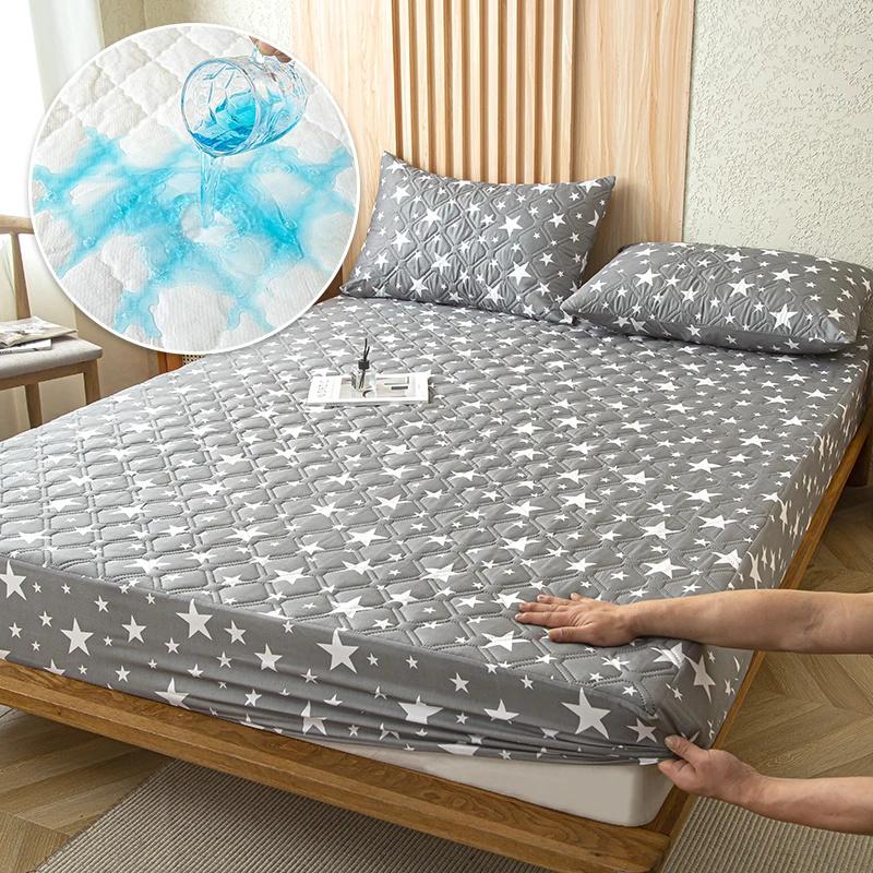 100% Waterproof Bed Fitted Bed Sheet Anti-mite and Anti-bacterial Mattress Protector Soft Breathable Mattress Cover Washable
