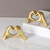 Nordic Style Heart-Shaped Golden Carved Resin Abstract Hand Love Figurine Heart Wedding Home Decor