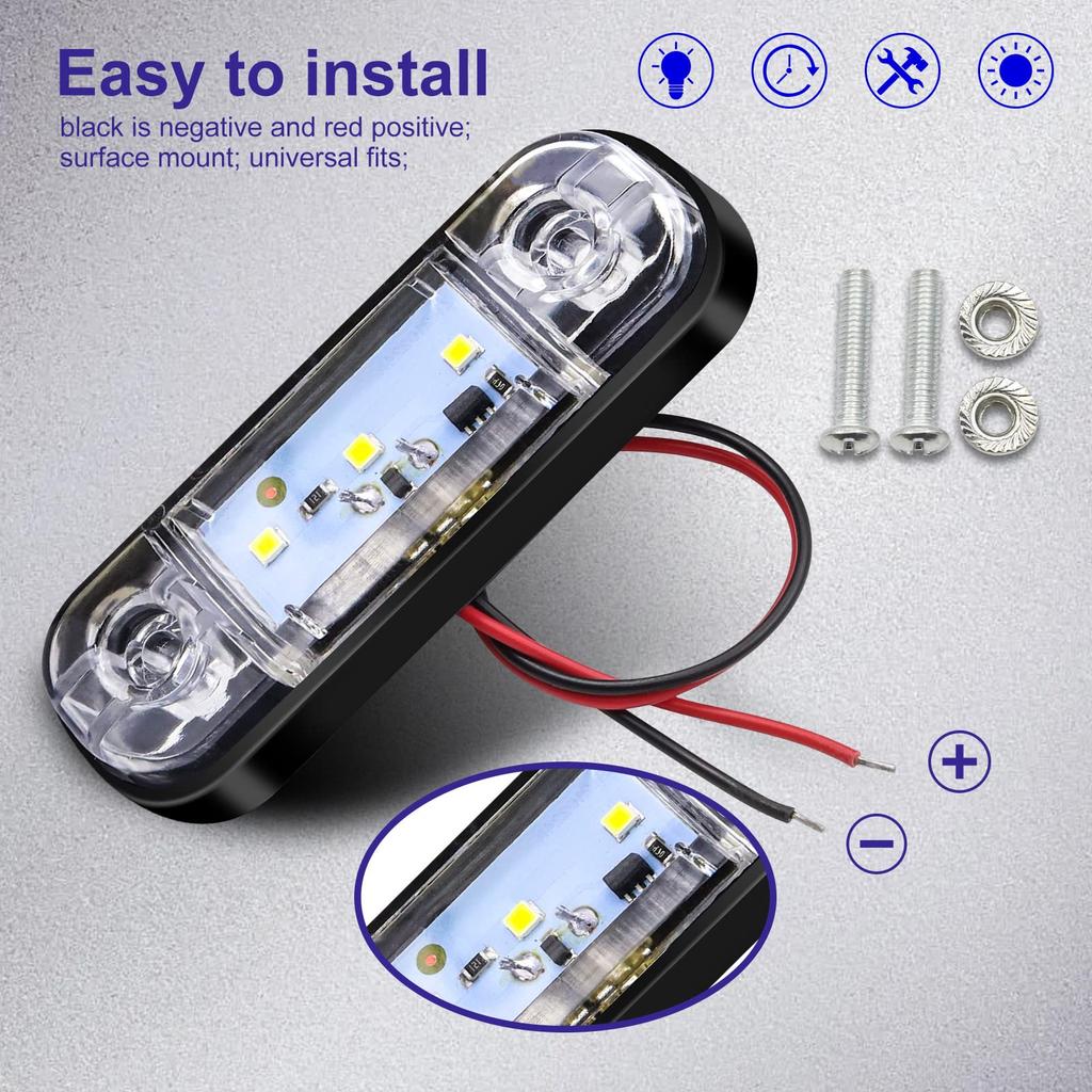 LED Side Marker 3 Truck Position White Lights, LEDs, Lamps, 12V/24V, Waterproof, Universal,