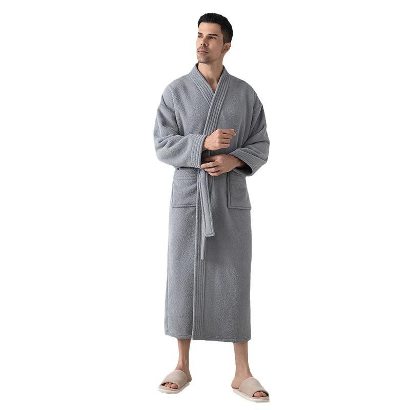 Cozy Velvet Bathrobe: Unisex Fleece-Lined, Thick Warmth for Autumn & Winter