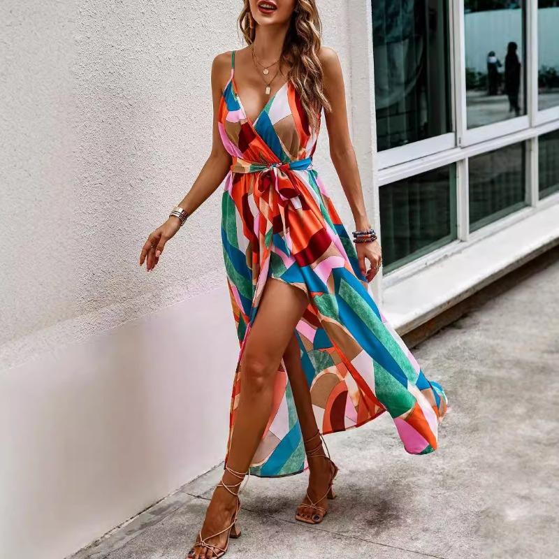 Summer Women's Halter Diamond Patchwork Dress