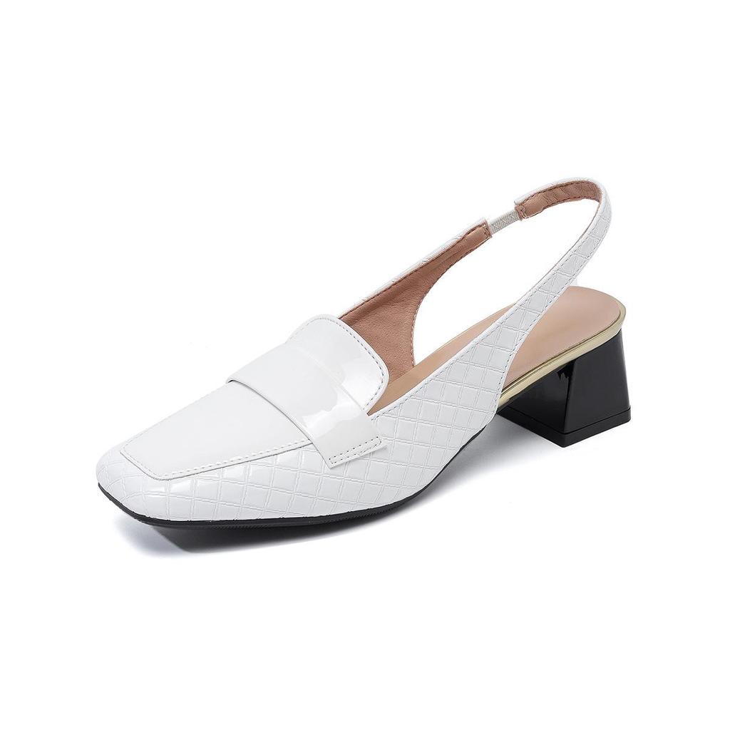 Women's Patent Leather Square Toe Chunky Heel Sandals - Backless, European & American Style, Plus Size 43