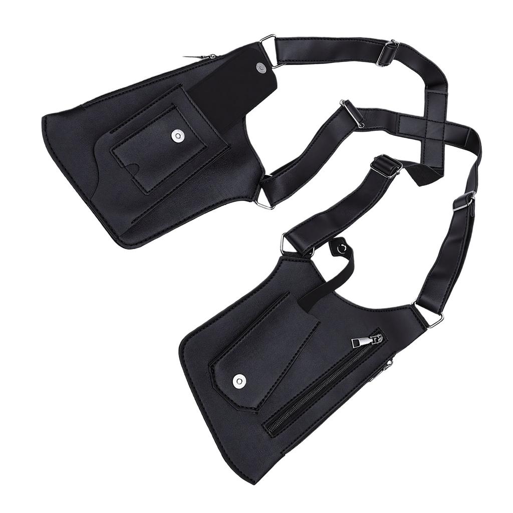 Double Shoulder Armpit Bag Vintage PU Leather Multi Function Underarm Wallet Holster Bag for Men Outdoor Phone