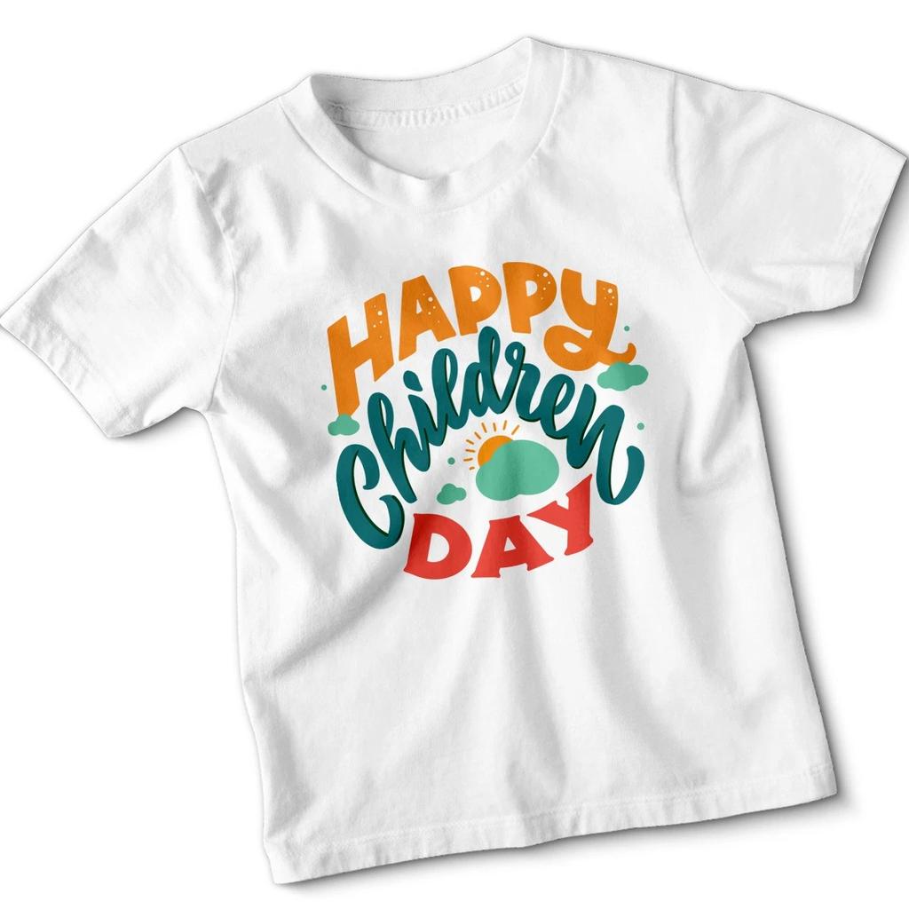 Happy Children Day Retro Lettering Phrases Kids Tshirt Vintage Tee Gift